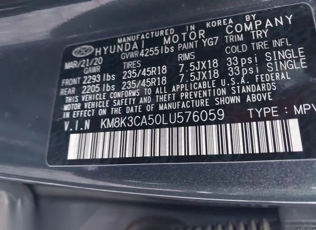 KM8K3CA50LU576059 2020 2020 Hyundai Kona- Limited 9