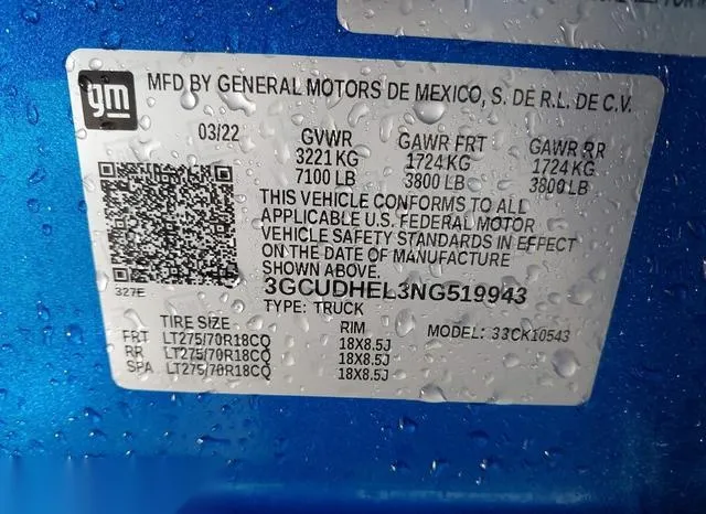 3GCUDHEL3NG519943 2022 2022 Chevrolet Silverado 1500- 4Wd 9