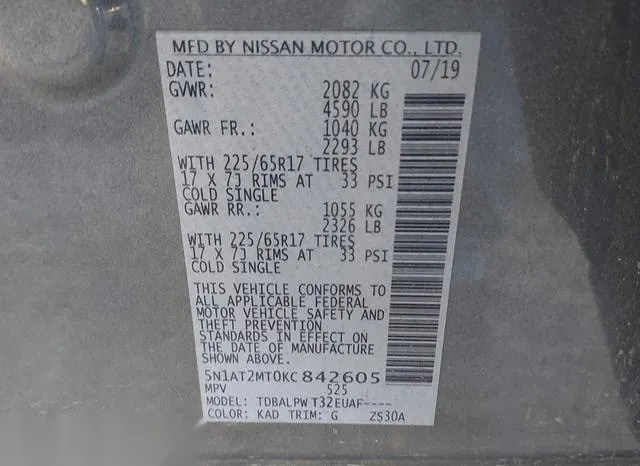 5N1AT2MT0KC842605 2019 2019 Nissan Rogue- S 9