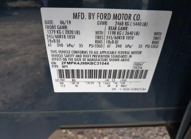 2FMPK4J98KBC31044 2019 2019 Ford Edge- Sel 9