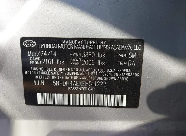 5NPDH4AEXEH511222 2014 2014 Hyundai Elantra- SE 9