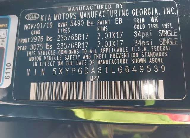 5XYPGDA31LG649539 2020 2020 KIA Sorento- 2-4L Lx 9