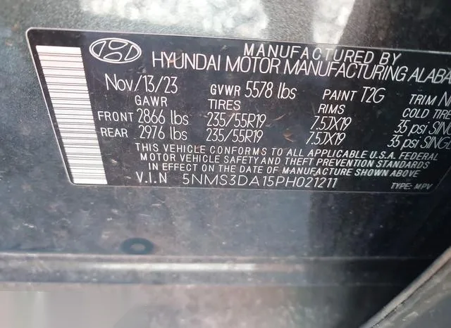 5NMS3DA15PH021211 2023 2023 Hyundai Santa Fe- Hybrid Sel Pr 9