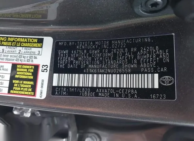 4T1K61AK2NU026558 2022 2022 Toyota Camry- Xse 9