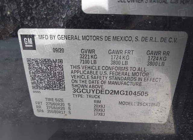 3GCUYDED2MG104505 2021 2021 Chevrolet Silverado 1500- 4Wd 9