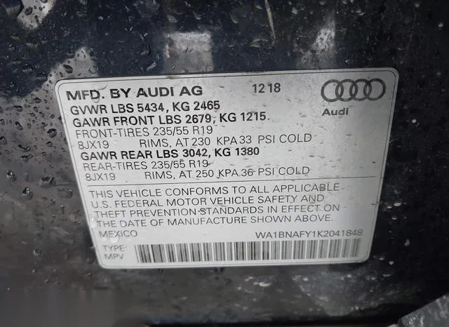 WA1BNAFY1K2041848 2019 2019 Audi Q5- 45 Premium 9