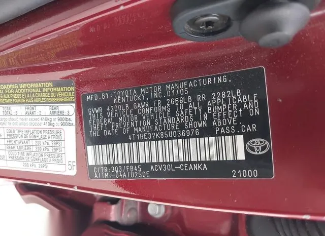 4T1BE32K85U036976 2005 2005 Toyota Camry- LE 9