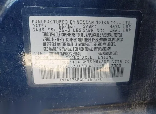 3N1AB7AP6KY269540 2019 2019 Nissan Sentra- S 9