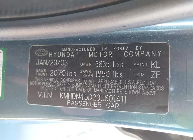 KMHDN45D23U601411 2003 2003 Hyundai Elantra- Gls/Gt 9