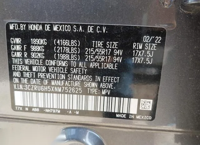 3CZRU6H5XNM752625 2022 2022 Honda HR-V- Awd Ex 9