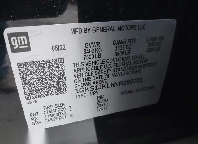 1GKS1JKL6NR288701 2022 2022 GMC Yukon- XI 2Wd Denali 9