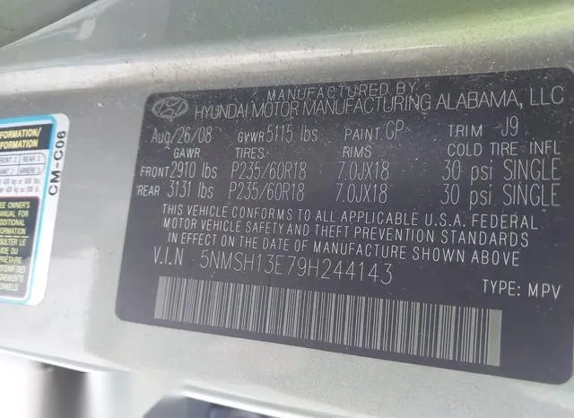 5NMSH13E79H244143 2009 2009 Hyundai Santa Fe- SE 9