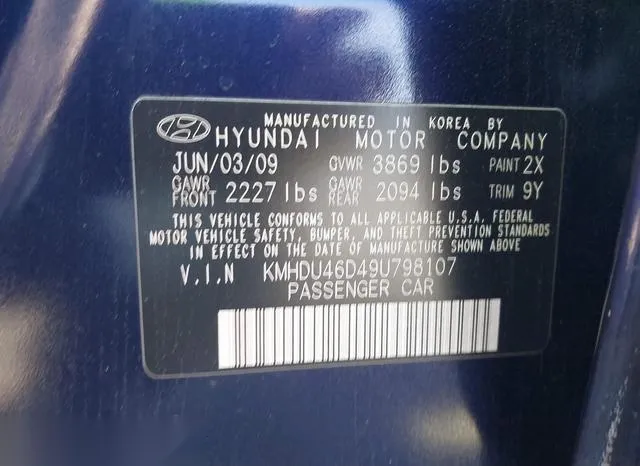 KMHDU46D49U798107 2009 2009 Hyundai Elantra- Gls 9