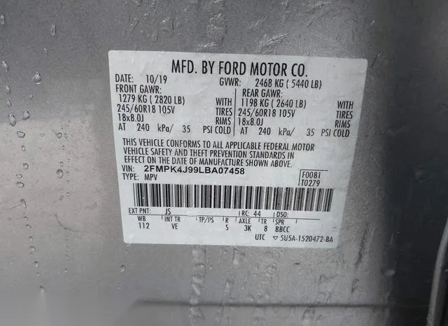 2FMPK4J99LBA07458 2020 2020 Ford Edge- Sel 9