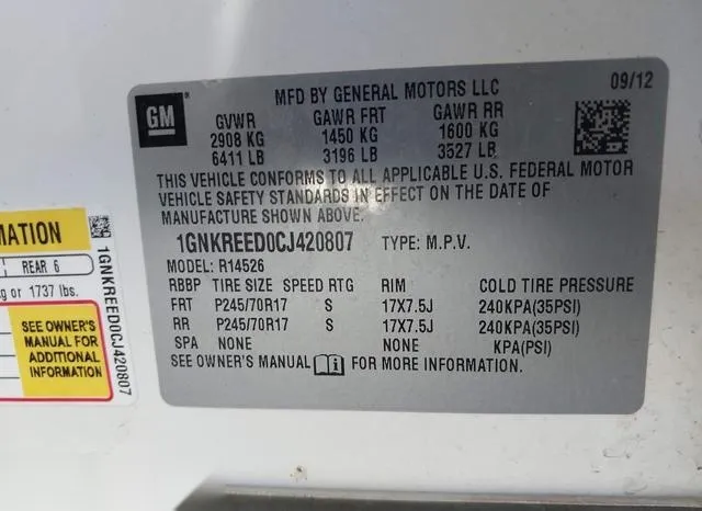 1GNKREED0CJ420807 2012 2012 Chevrolet Traverse- LS 9