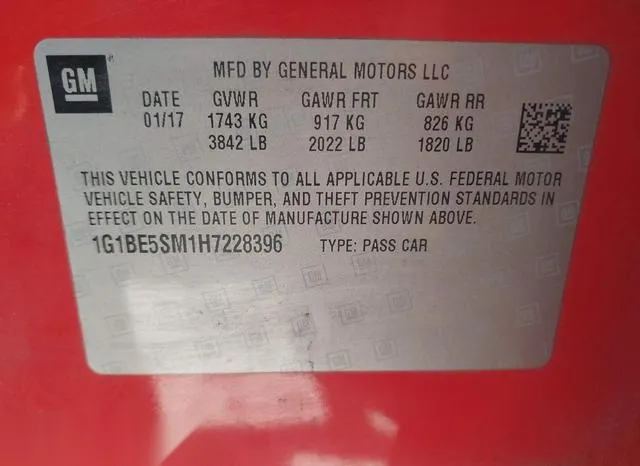 1G1BE5SM1H7228396 2017 2017 Chevrolet Cruze- Lt Auto 9