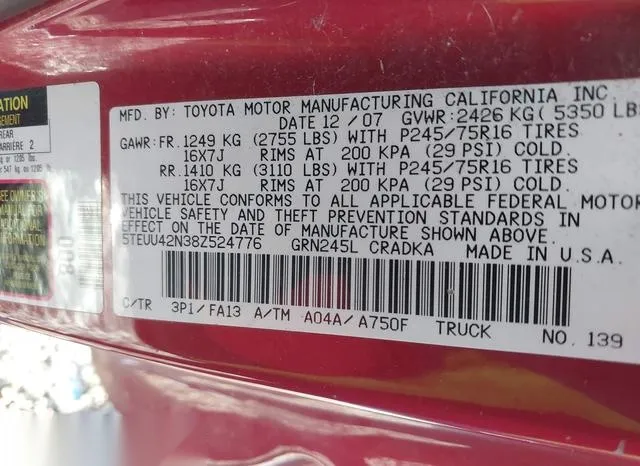 5TEUU42N38Z524776 2008 2008 Toyota Tacoma- Base V6 9