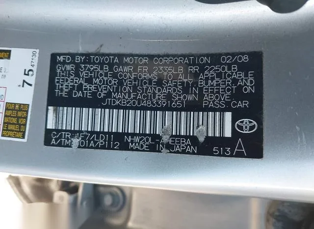 JTDKB20U483391651 2008 2008 Toyota Prius 9