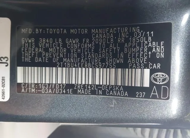 2T1BU4EE8BC597755 2011 2011 Toyota Corolla- S 9