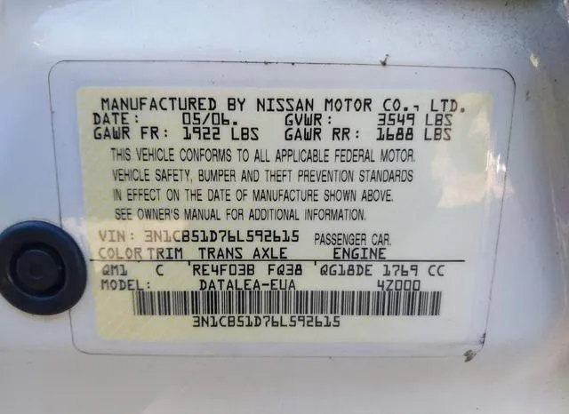 3N1CB51D76L592615 2006 2006 Nissan Sentra- 1-8S 9