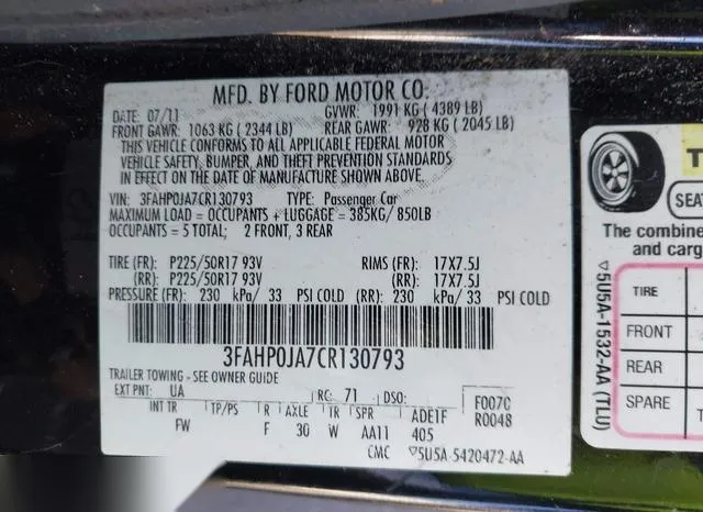 3FAHP0JA7CR130793 2012 2012 Ford Fusion- Sel 9