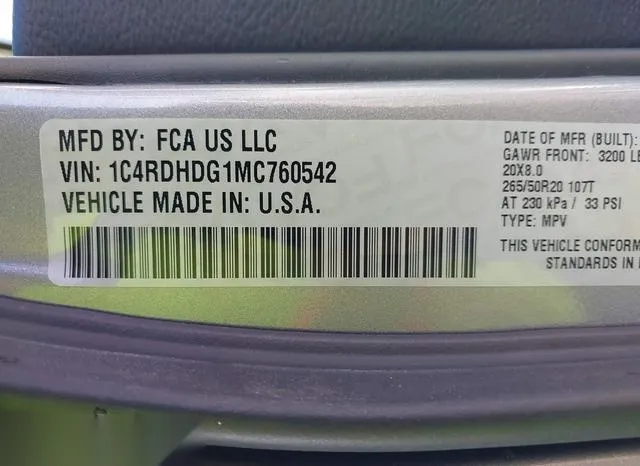 1C4RDHDG1MC760542 2021 2021 Dodge Durango- Gt Plus Rwd 9