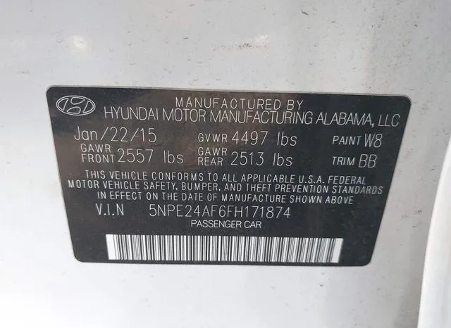 5NPE24AF6FH171874 2015 2015 Hyundai Sonata- SE 9