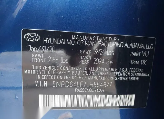 5NPD84LF2LH584877 2020 2020 Hyundai Elantra- Sel 9