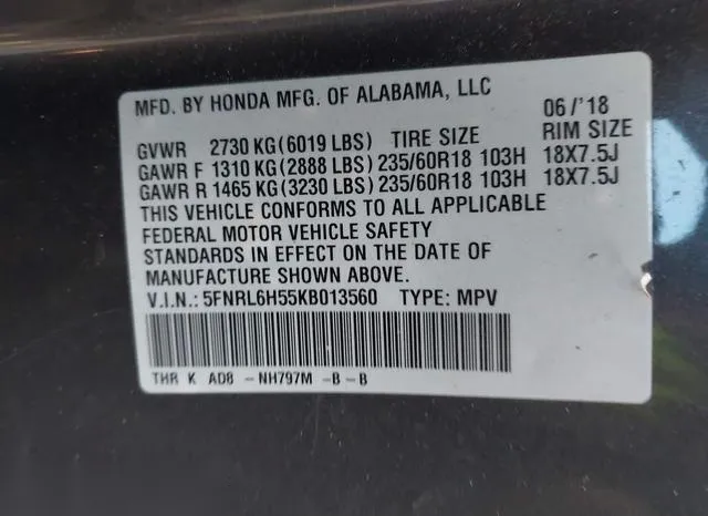 5FNRL6H55KB013560 2019 2019 Honda Odyssey- EX 9