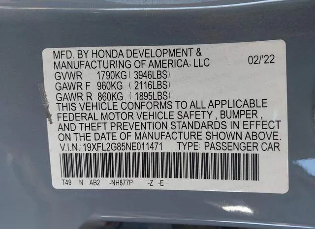 19XFL2G85NE011471 2022 2022 Honda Civic- Sport 9