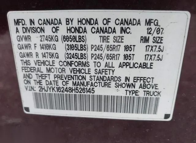 2HJYK16248H526145 2008 2008 Honda Ridgeline- RT 9