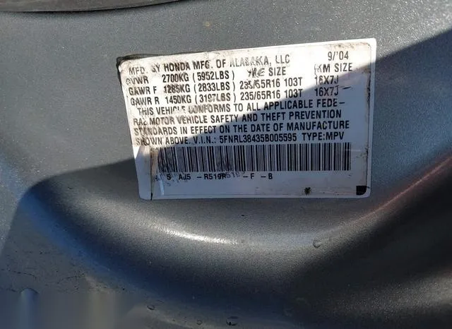 5FNRL38435B005595 2005 2005 Honda Odyssey- EX 9