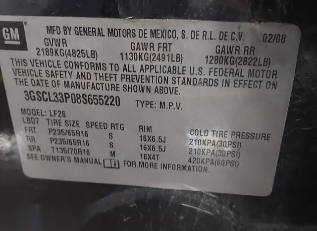 3GSCL33P08S655220 2008 2008 Saturn Vue- 4-Cyl Xe 9