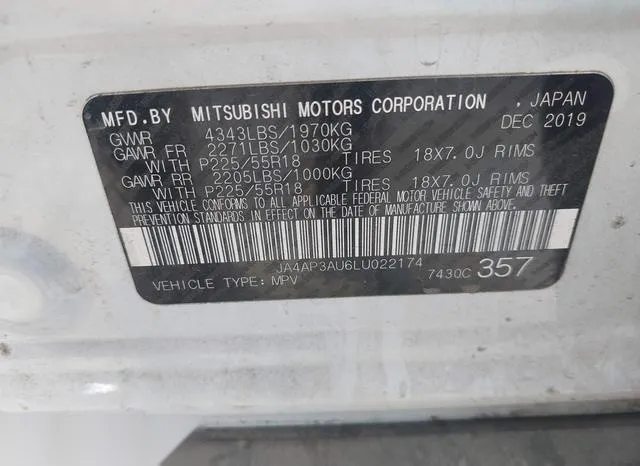 JA4AP3AU6LU022174 2020 2020 Mitsubishi Outlander- Sport 2-0 ES 9