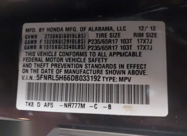 5FNRL5H66DB033192 2013 2013 Honda Odyssey- Ex-L 9