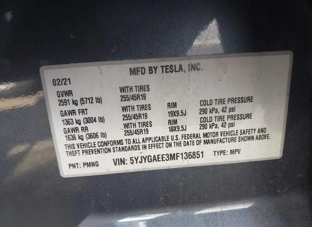 5YJYGAEE3MF136851 2021 2021 Tesla Model Y- Long Range Dual 9