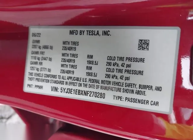 5YJ3E1EBXNF270280 2022 2022 Tesla Model 3- Long Range Dual 9