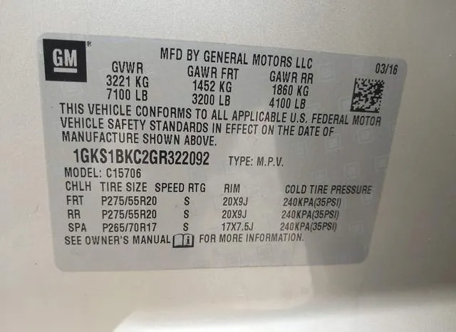 1GKS1BKC2GR322092 2016 2016 GMC Yukon- Slt 9