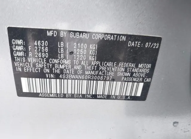 4S3BWAN60R3008797 2024 2024 Subaru Legacy- Limited 9