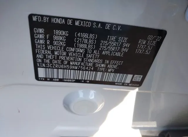 3CZRU6H59NM756424 2022 2022 Honda HR-V- Awd Ex 9