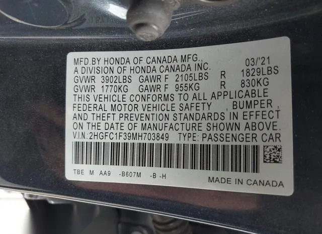 2HGFC1F39MH703849 2021 2021 Honda Civic- EX 9