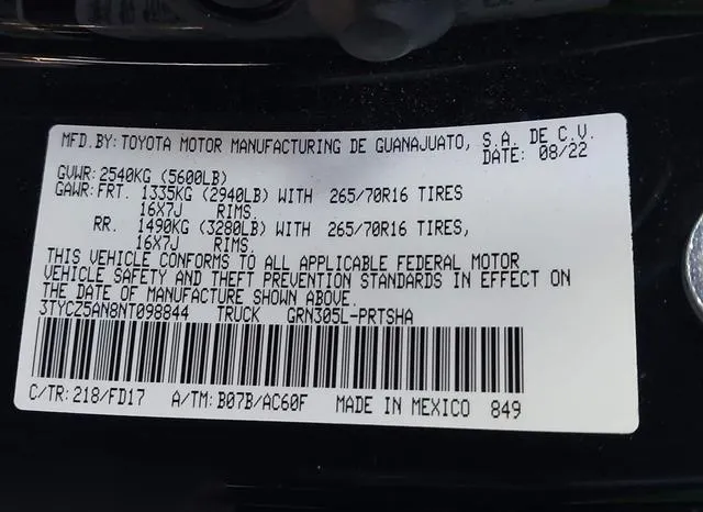 3TYCZ5AN8NT098844 2022 2022 Toyota Tacoma- Trd Off Road 9