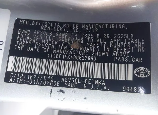 4T1BF1FK4DU637893 2013 2013 Toyota Camry- LE 9