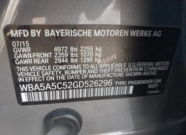 WBA5A5C52GD526296 2016 2016 BMW 5 Series- 528I 9