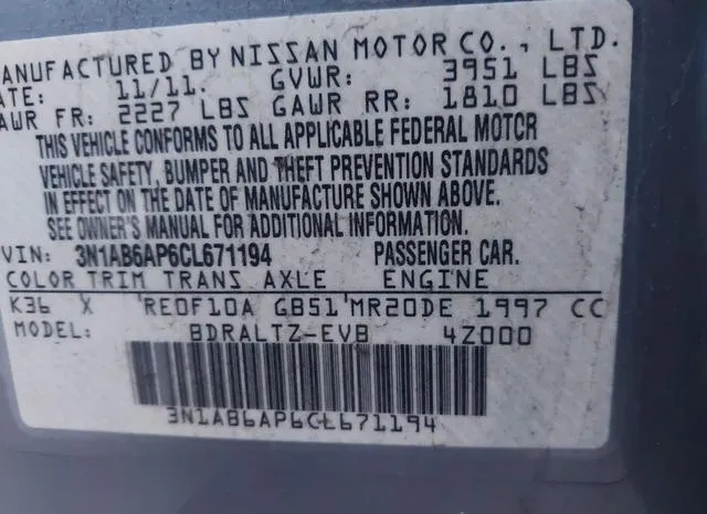 3N1AB6AP6CL671194 2012 2012 Nissan Sentra- 2-0 S 9