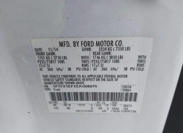 1FTFX1EFXEKG06670 2014 2014 Ford F-150- Xlt 9