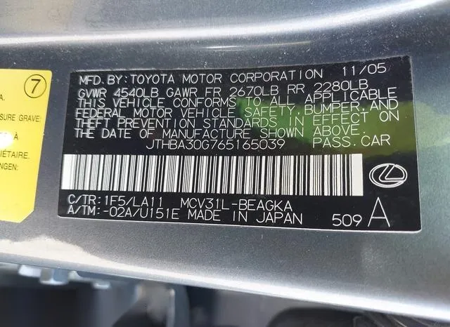 JTHBA30G765165039 2006 2006 Lexus ES- 330 9