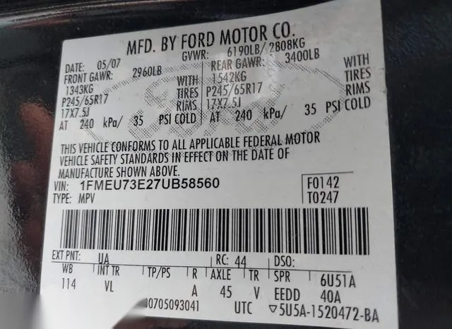 1FMEU73E27UB58560 2007 2007 Ford Explorer- Xlt 9