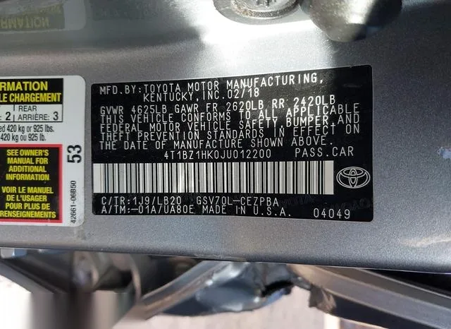 4T1BZ1HK0JU012200 2018 2018 Toyota Camry- Xse V6 9