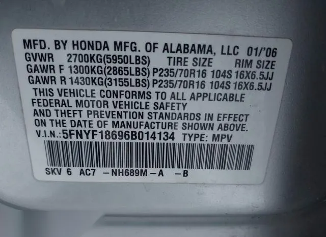 5FNYF18696B014134 2006 2006 Honda Pilot- Ex-L 9